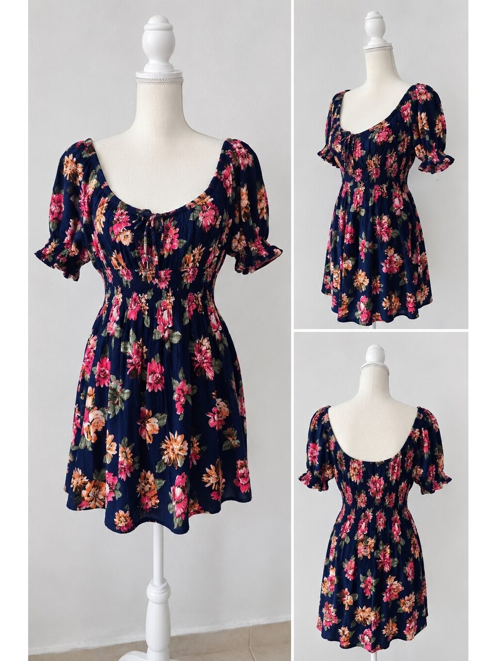 Ambiance Floral Smocked Mini Dress Size S – Romantic Cottagecore Summer Dress